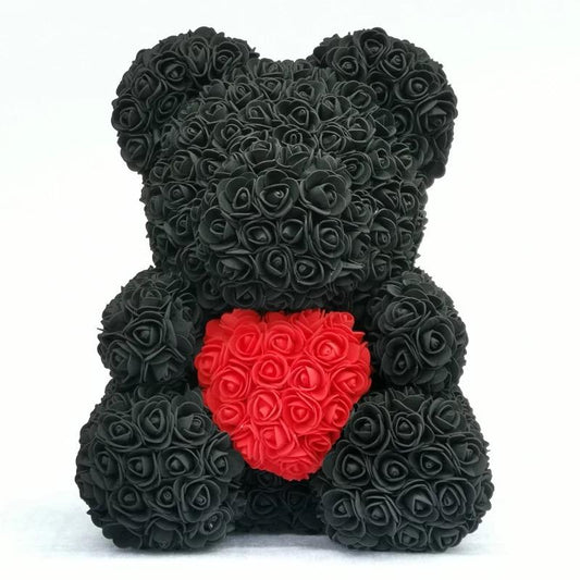 Ours en roses avec cœur 40 cm Noir