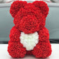 Ours en roses avec cœur 40cm Rouge