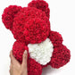 Ours en roses avec cœur 40cm Rouge