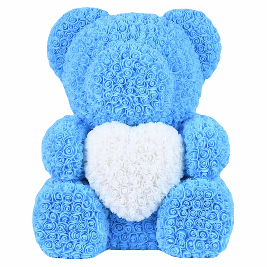 Ours en roses avec cœur 70 cm Blue