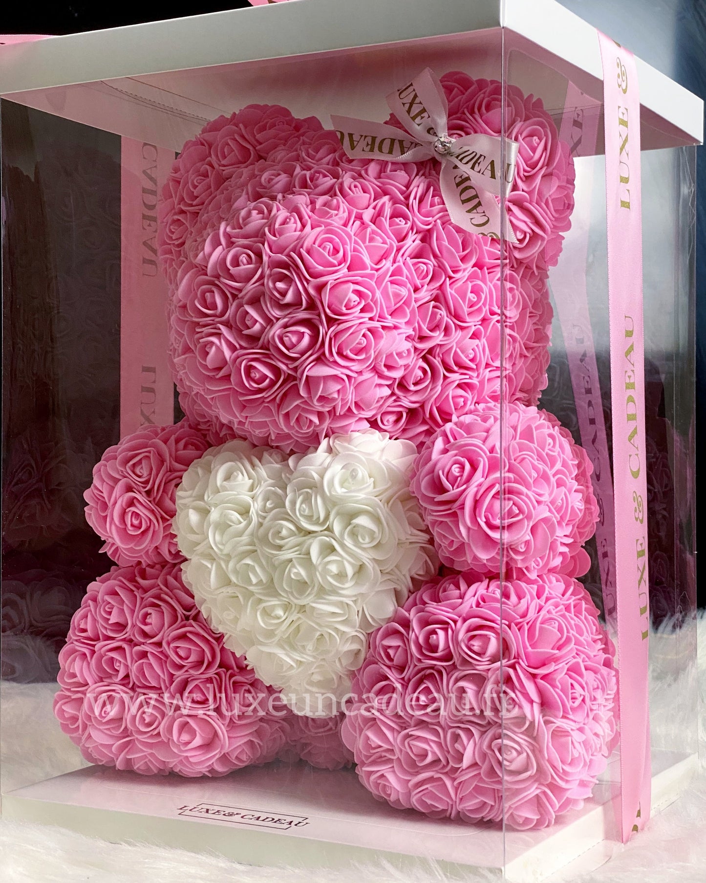 Ours en roses avec coeur 40cm Rose
