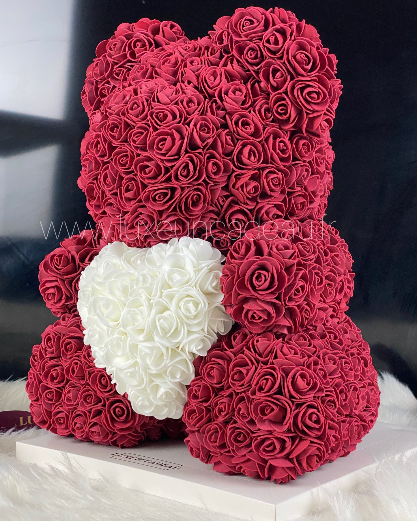 Ours en roses avec coeur  Bordeaux 40 cm