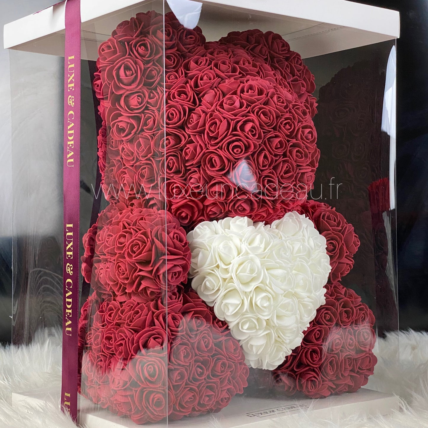 Ours en roses avec coeur  Bordeaux 40 cm