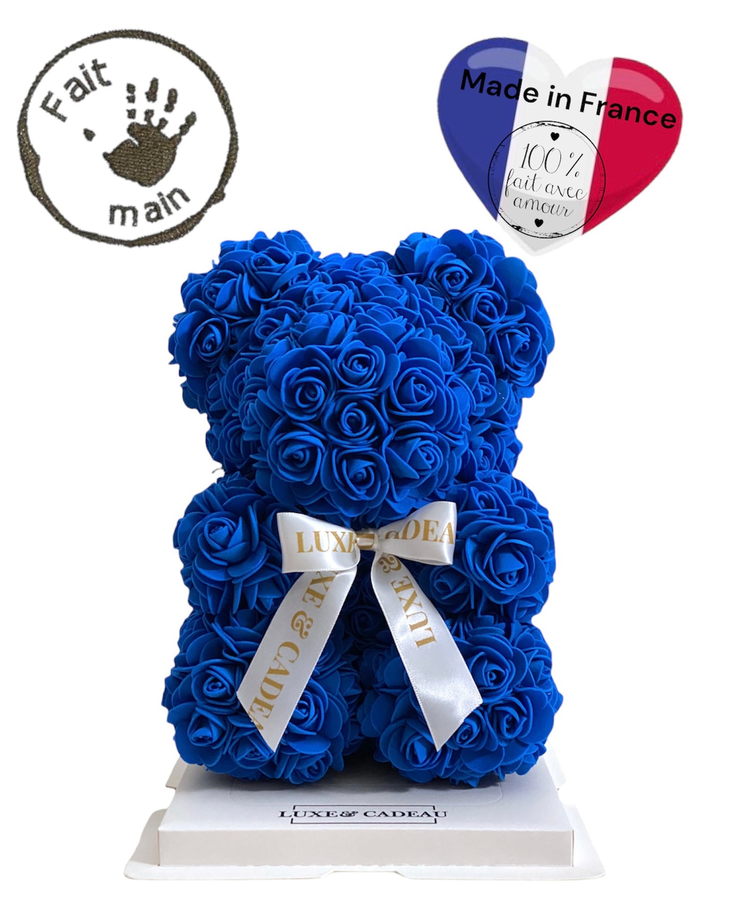 Ours en roses 25cm Bleu