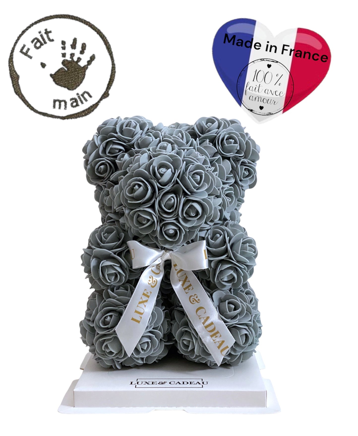 Ours en roses 25 cm Gris