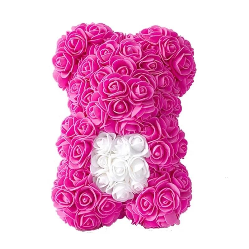 Ours en roses avec cœur 25 cm + Boîte 25 cm