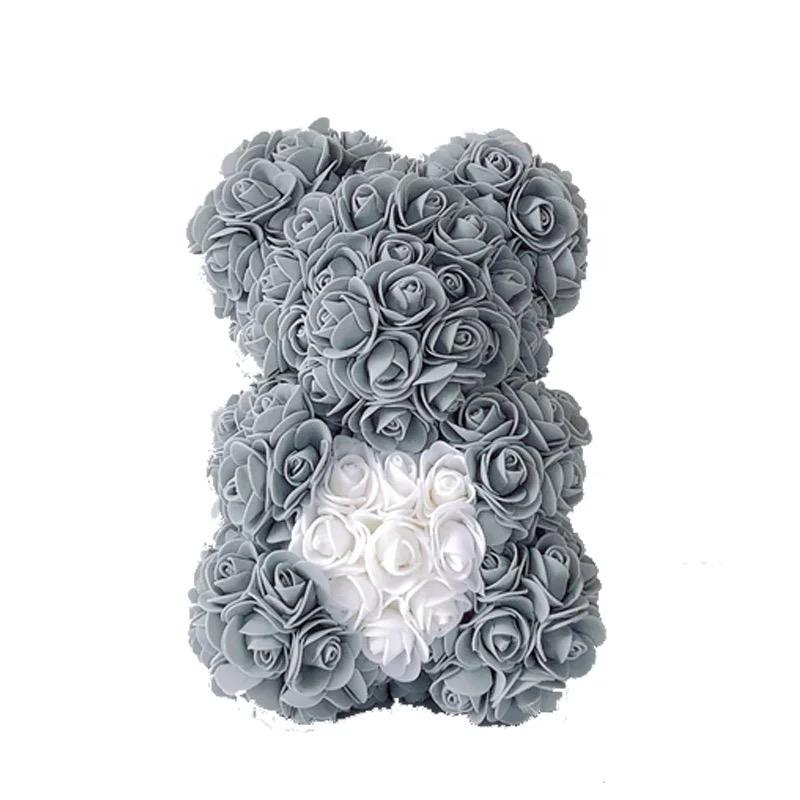 Ours en roses avec cœur 25 cm + Boîte 25 cm