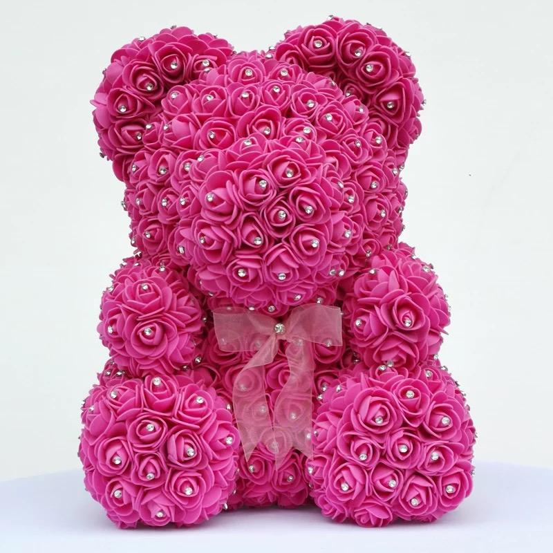 Ours en roses avec strass 40 cm