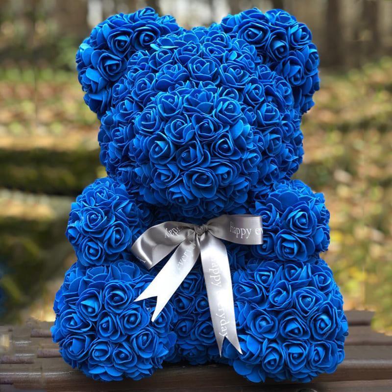 Ours en roses Bleu 40 cm