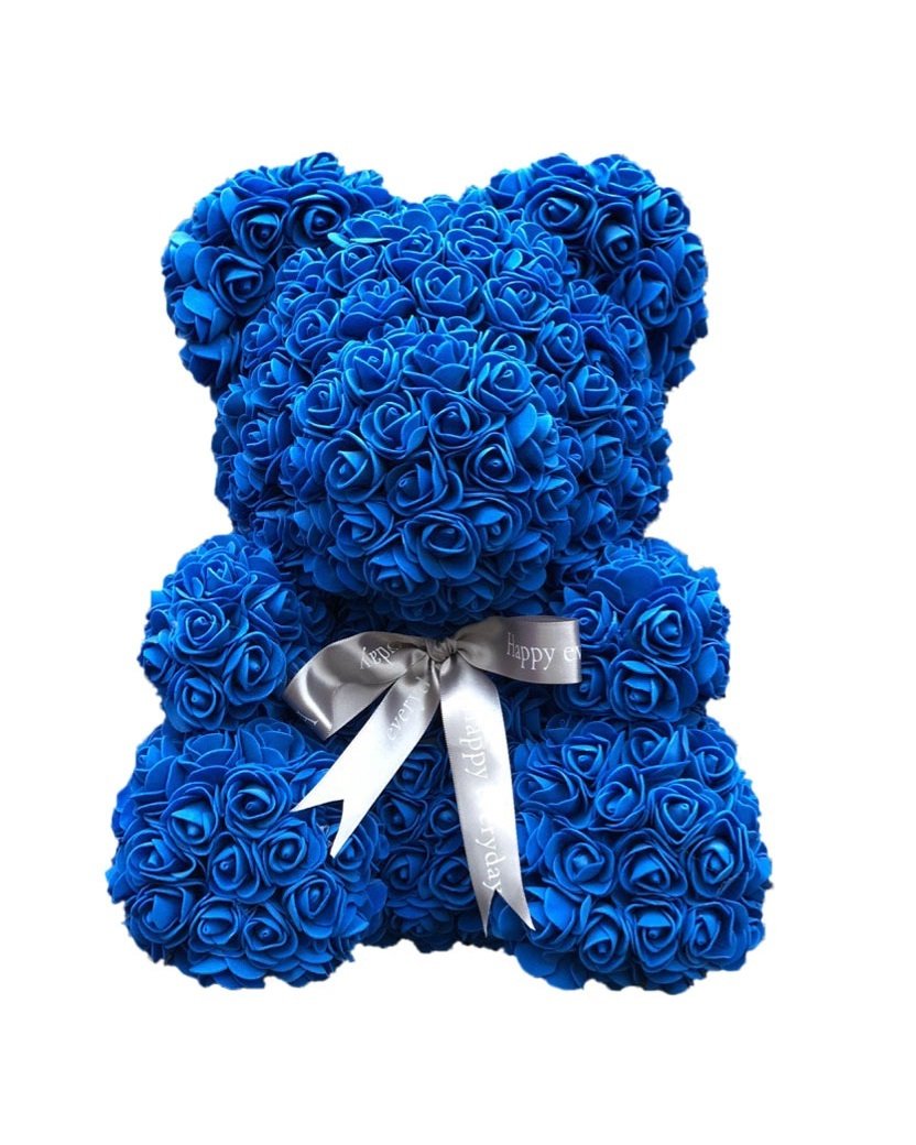 Ours en roses Bleu 40 cm