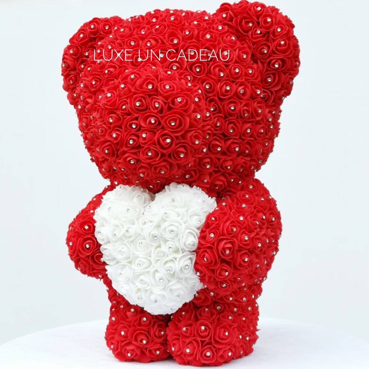 Ours en roses avec strass 55cm Rouge