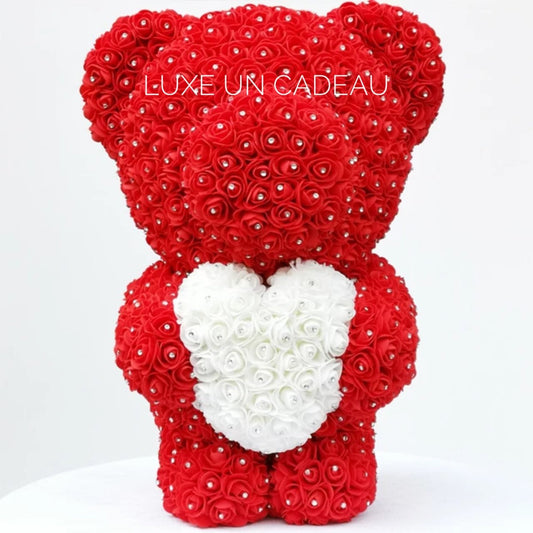 Ours en roses avec strass 55cm Rouge