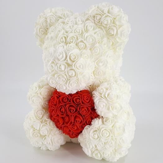 ROSE BEAR WHITE 40CM + BOÎTE