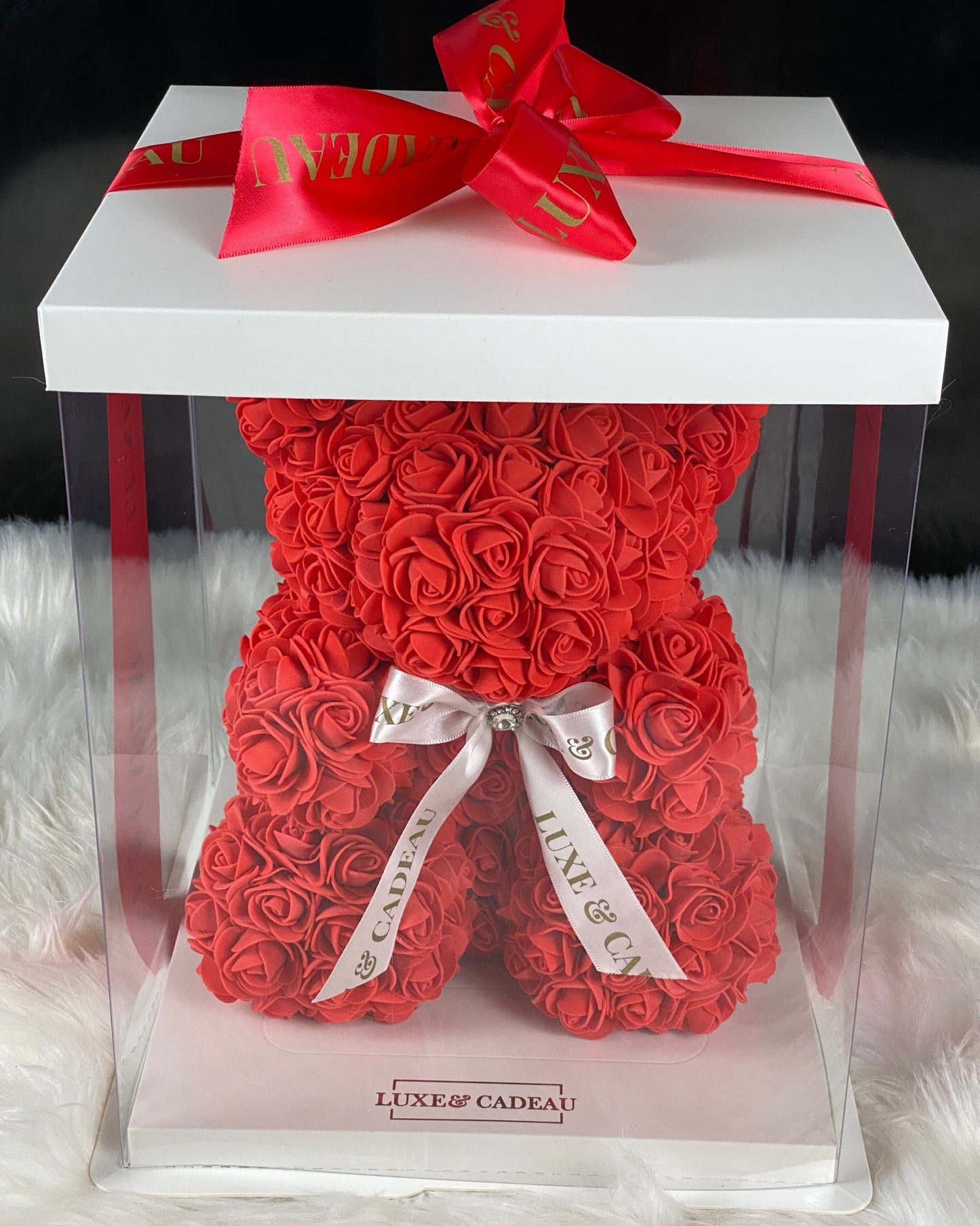 Ours en roses 30 cm Rouge