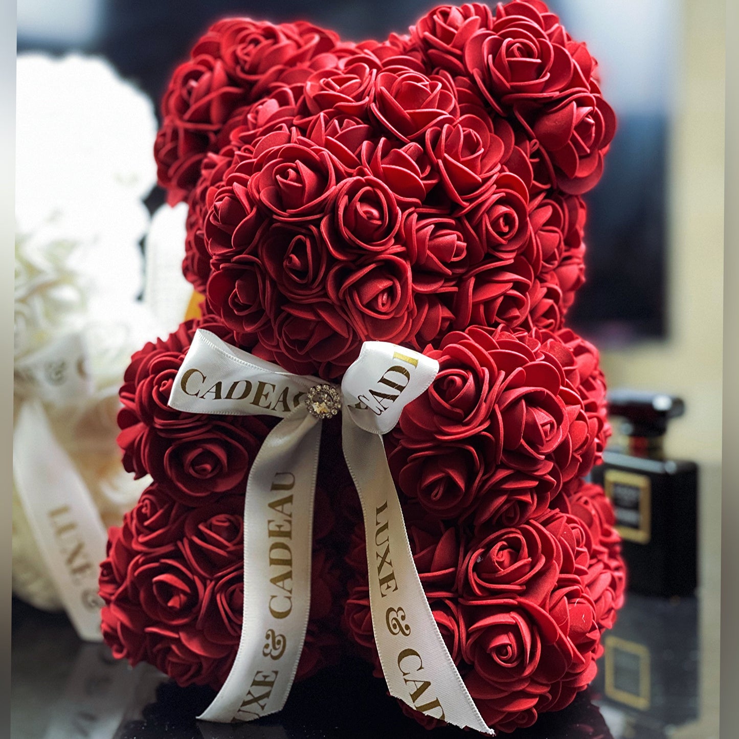 Ours en roses Bordeaux 25cm