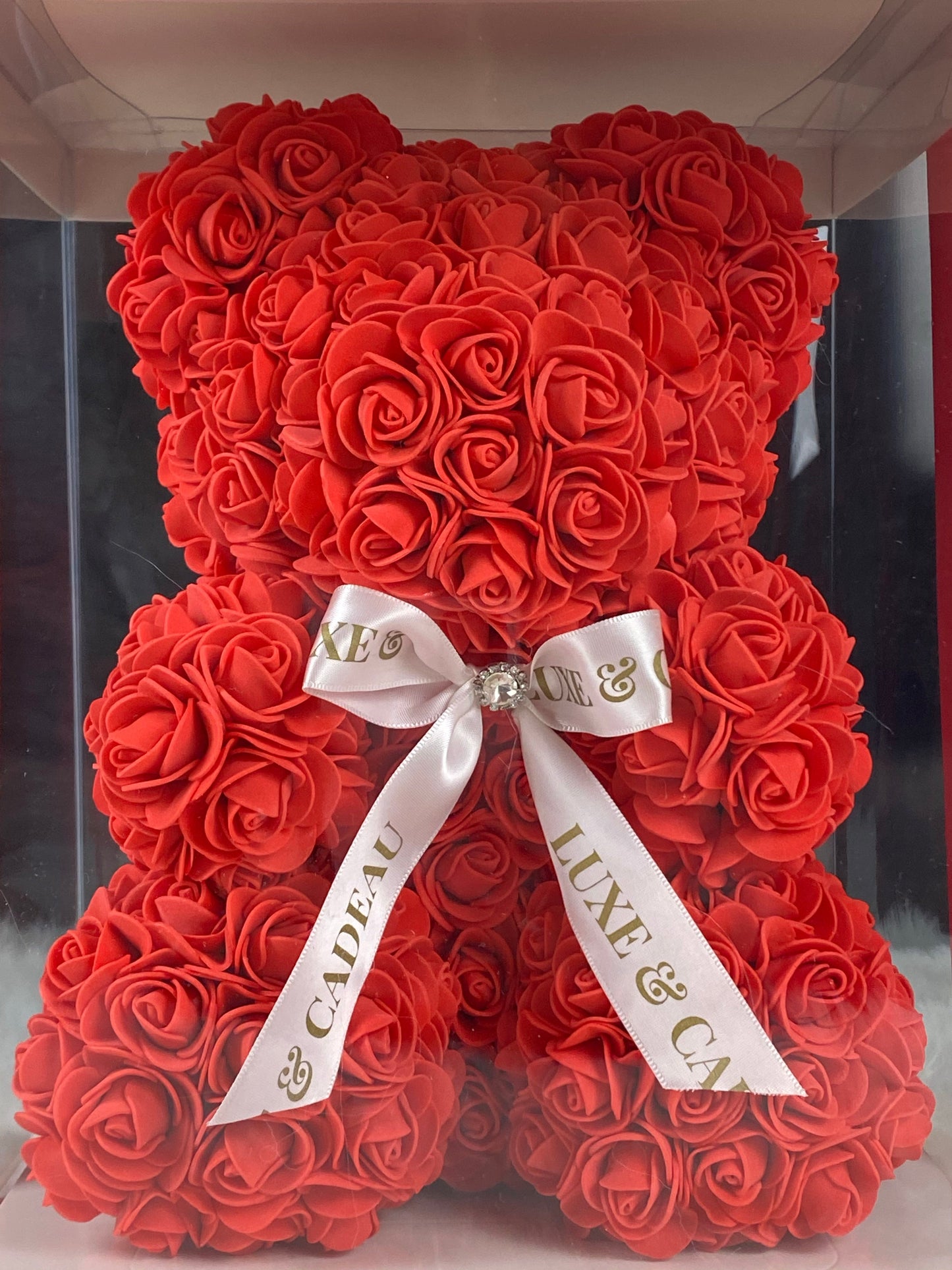 Ours en roses 30 cm Rouge