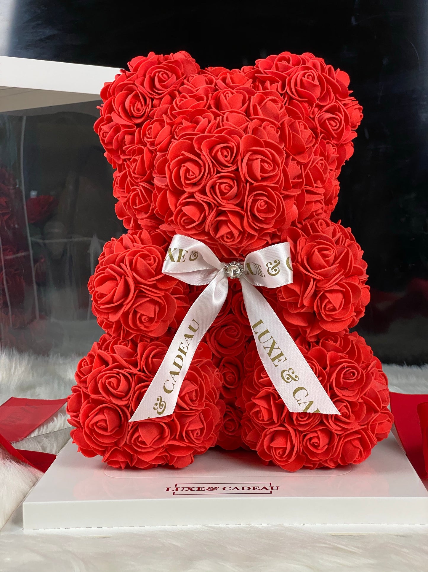 Ours en roses 30 cm Rouge